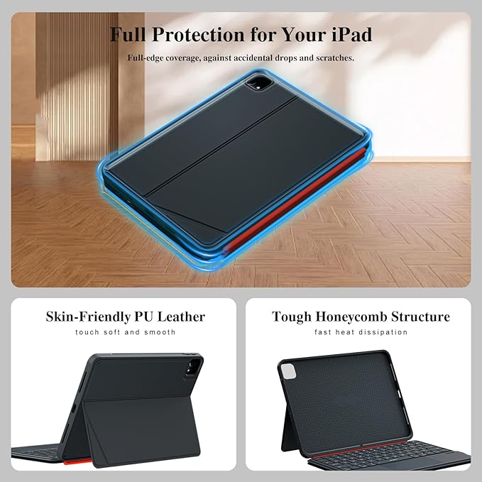 iPad Keyboard Case for iPad Air 13 inch (M3 M2 2025 2024),Pro 12.9 inch 6/5/4/3rd Gen,Flex Magnetic Detachable Bluetooth Keyboard with Trackpad,Springy Backlit Keys,Slim iPad Case with Stand (Black)