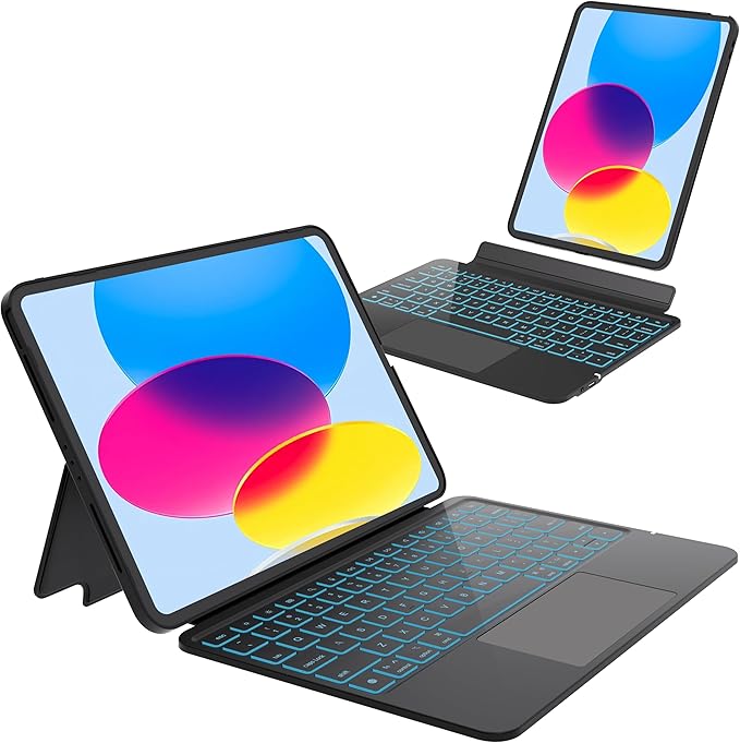 Otuoor Keyboard Case for iPad 10th Gen (10.9" 2022), Magnetic Detachable Wireless Keyboard for iPad 11th (A16, 2025), 7 Color Backlight