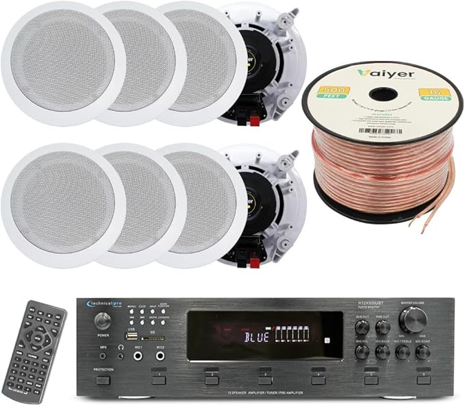 Vaiyer Home Audio System Kit, 6-Channel 6000 Watts Bluetooth Amplifier