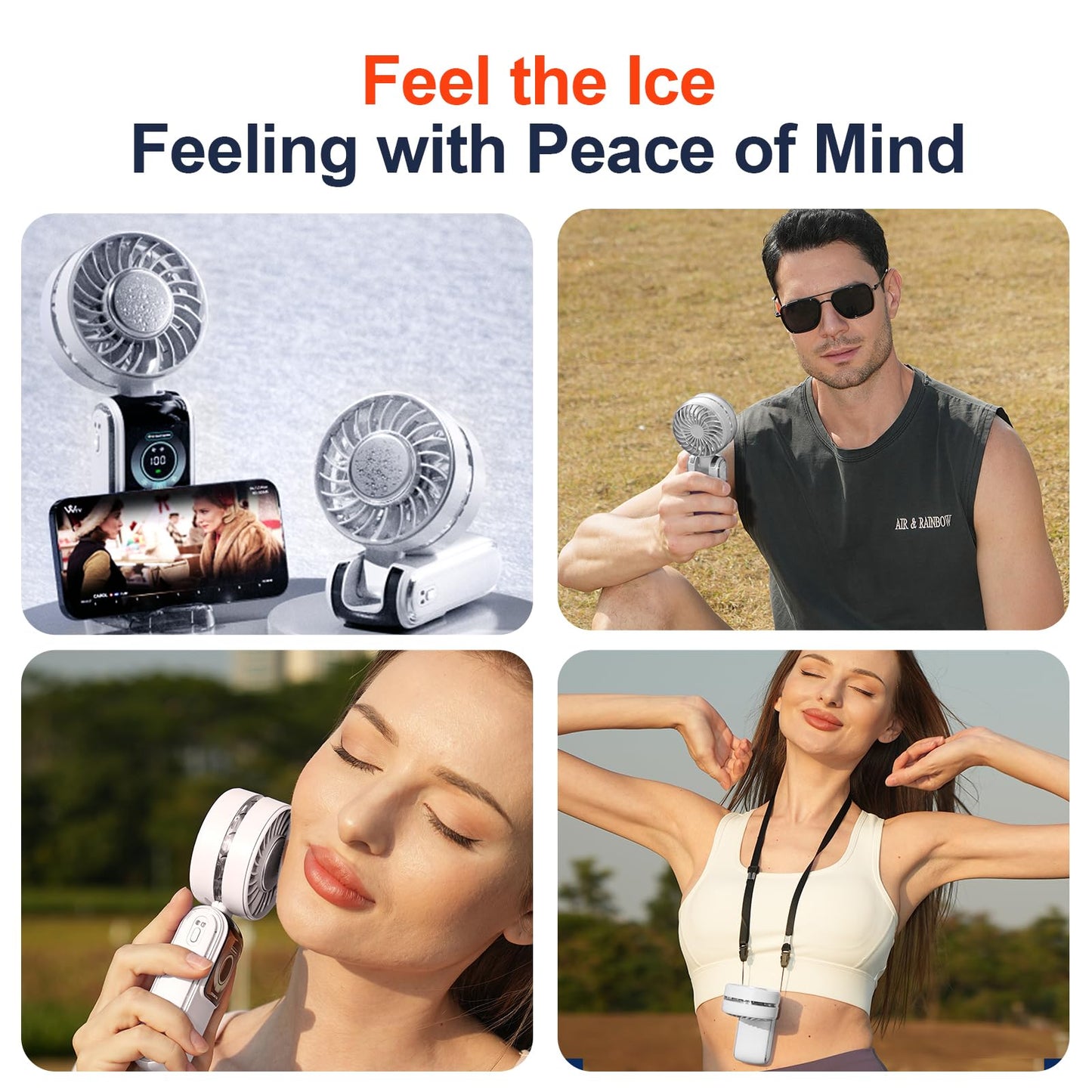 GZEduld Personal Handheld Fan with Stand & Lanyard, 5000mAh USB-C Rechargeable Battery, 12H Runtime 5-Speed LED Display Mini Cool Fan for Travel Beach Concerts Outdoor Events(4 Colors Available)