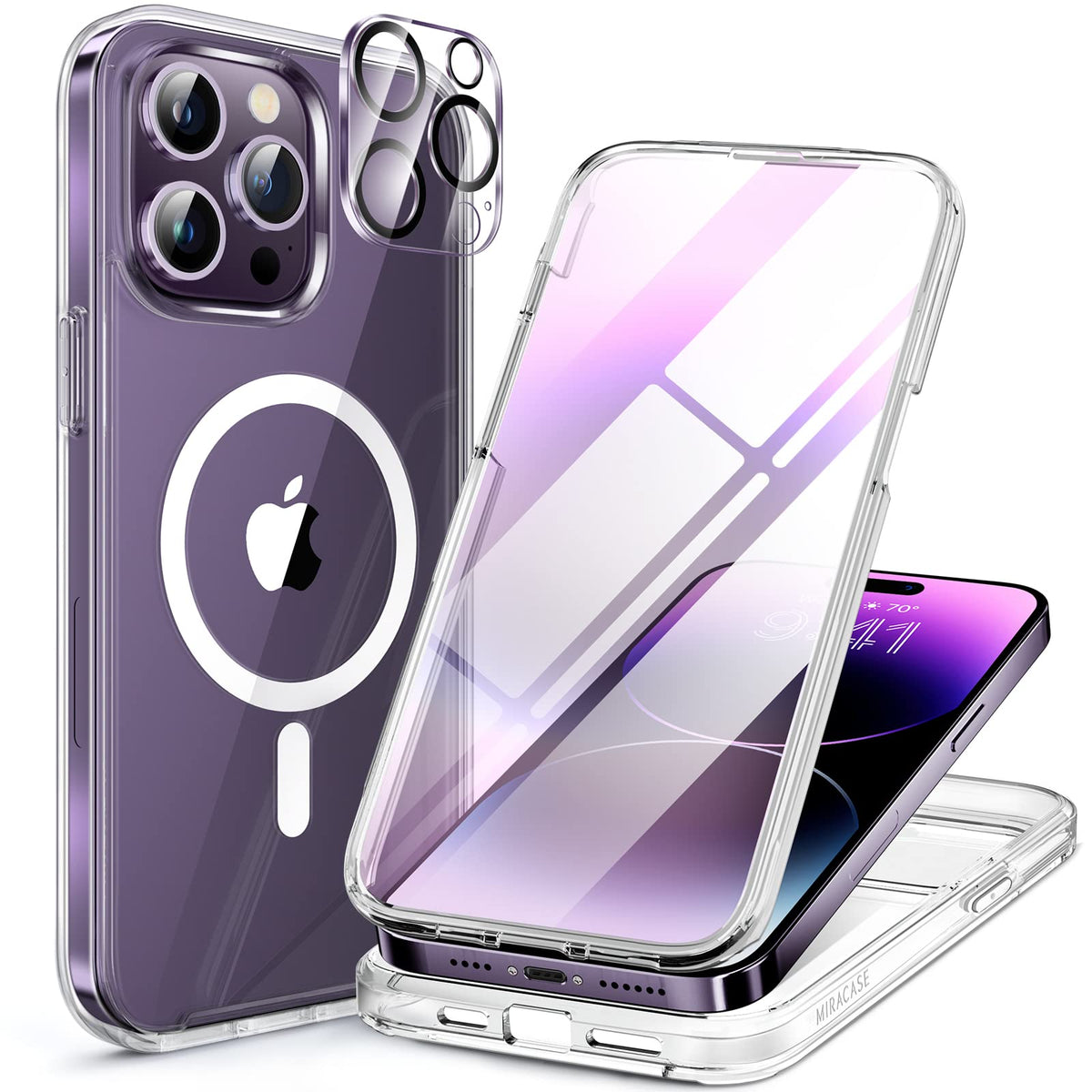Miracase for iPhone 13 Case 6.1'',Full-Body Magnetic Clear Bumper Case with Built-in 9H Tempered Glass Screen Protector,Military Drop Protection Outdoor Phone Case — iPhone 14 Pro
