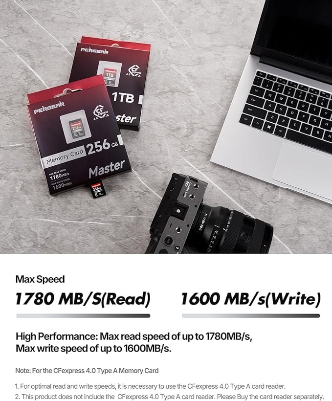 Pergear 1TB CFexpress 4.0 Type A Memory Card,up to 1780MB/S Read Speeds,USB4.0(PCIe 4.0),for Raw,8K 30P Recording,Compatible for Sony Camera,ILME-FX3,ILME-FX6,ILME-FX30 (Black Silver Master Series)
