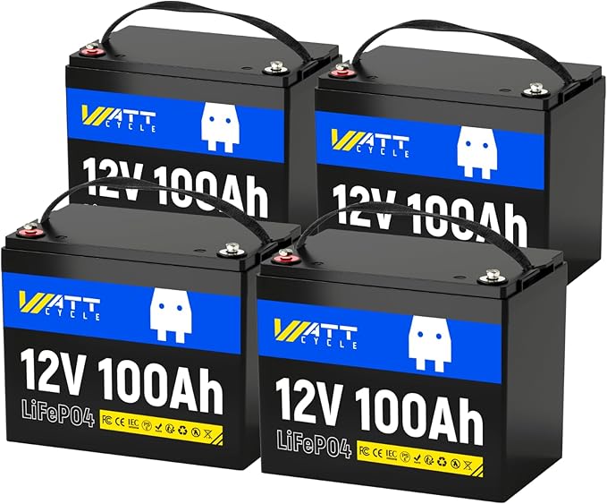 Wattcycle 12V 100Ah LiFePO4 Lithium Battery - BCI Group 24, 15000 Cycles, Built-in 100A BMS, Low-Temperature Protection - Ideal for RVs, Golf Cart, Home Energy Storage, Boats and Marine Applications