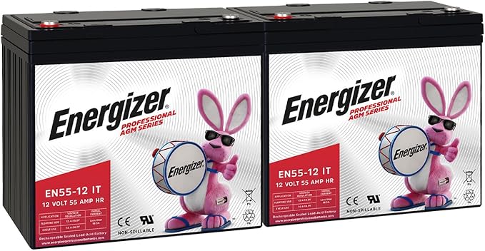 Energizer EN55-12IT, 12 Volt 55 Amp Hr, Long Lasting Sealed Lead Acid AGM Rechargeable Battery Ideal For Use In Electric Scooters, Wheelchairs, Emergency Lighting, Backup Power, and more