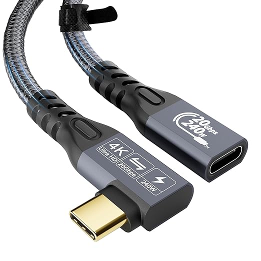 CABLEDECONN USB C 3.2 Gen-2 Extension Cable 0.5M 1.6FT Thunderbolt 3 240W Fast Charging Cable Male to Female Data Transfer 20Gbps 48V/5A Type-C Cable 4K Video Output Compatible with MacBook