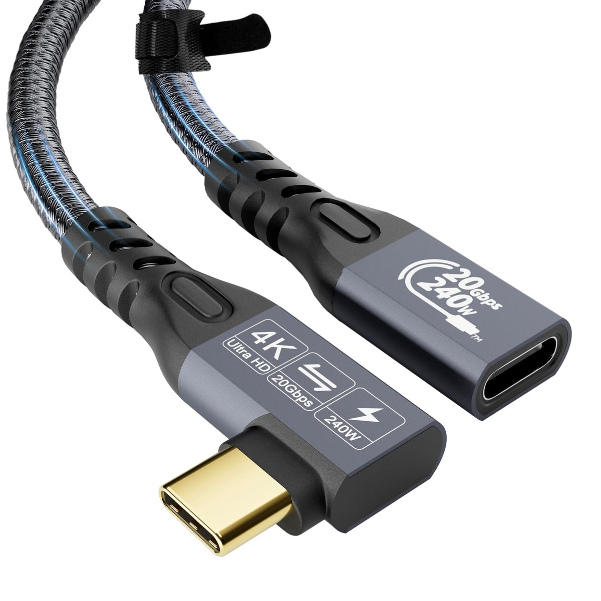CABLEDECONN Type C Cable 3ft 1m, 240W 48V/5A USBC to USB C 3.2 Gen2×2 Extension Cable, 20Gps Male Female Extender Cable, 4K@60Hz Dual C Video Cord Compatible with MacBook Pro