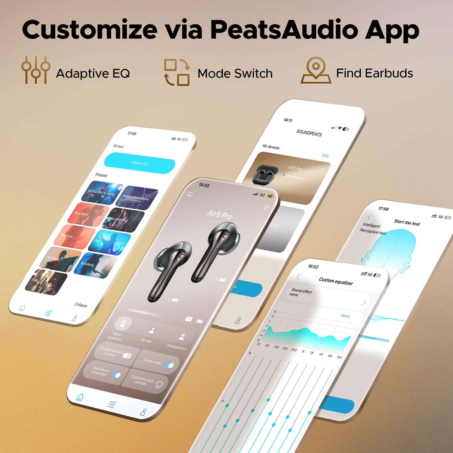 SoundPEATS Air5 Pro Wireless Earbuds, LDAC & aptX Lossless, Adaptive ANC