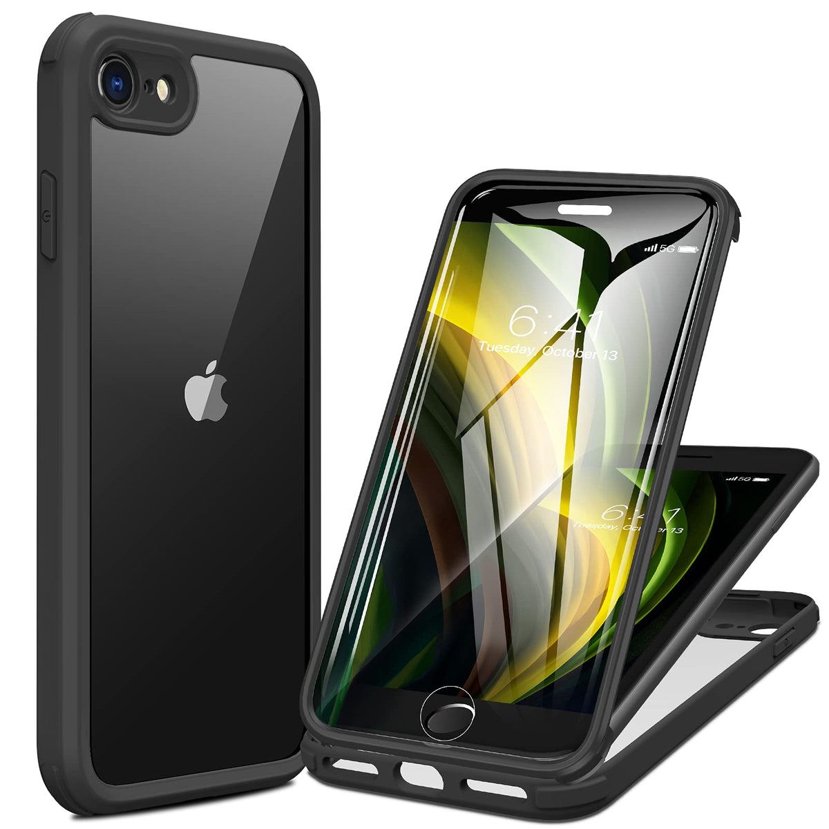 Miracase for iPhone 13 Case 6.1'',Full-Body Magnetic Clear Bumper Case with Built-in 9H Tempered Glass Screen Protector,Military Drop Protection Outdoor Phone Case — iPhone SE/8