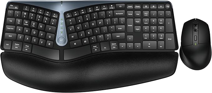 Ergonomic Wireless Keyboard Mouse Combo, MK835 Wave Keys Bluetooth/2.4G Split Design Ergo Keyboard with Cushioned Palm Rest, Multi-Device, Rechargeable, for Multi-OS, Windows/Mac/Android