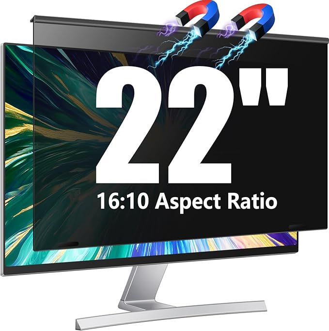 JEEETINTX Magnetic 23 Inch Privacy Screen for Computer Monitor 16:9 Widescreen Desktop PC, 23in Hanging Removable Anti Blue Light Glare Eye Protection Shield, Screen Protector Panel
