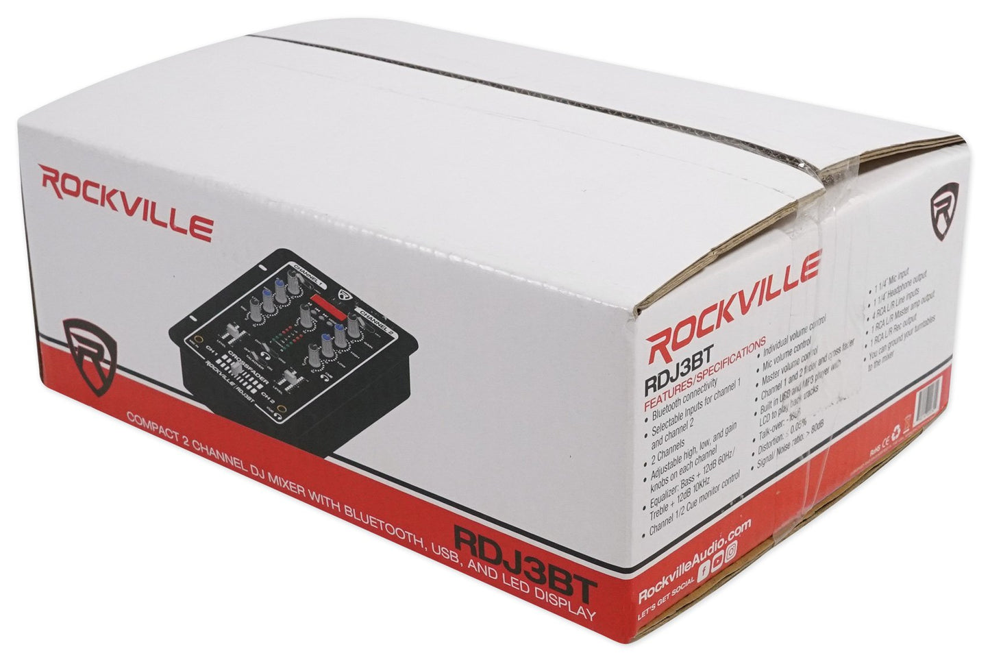 Rockville RDJ3BT 2 Channel DJ Mixer with USB, Bluetooth, Talkover, 4 Line Inputs