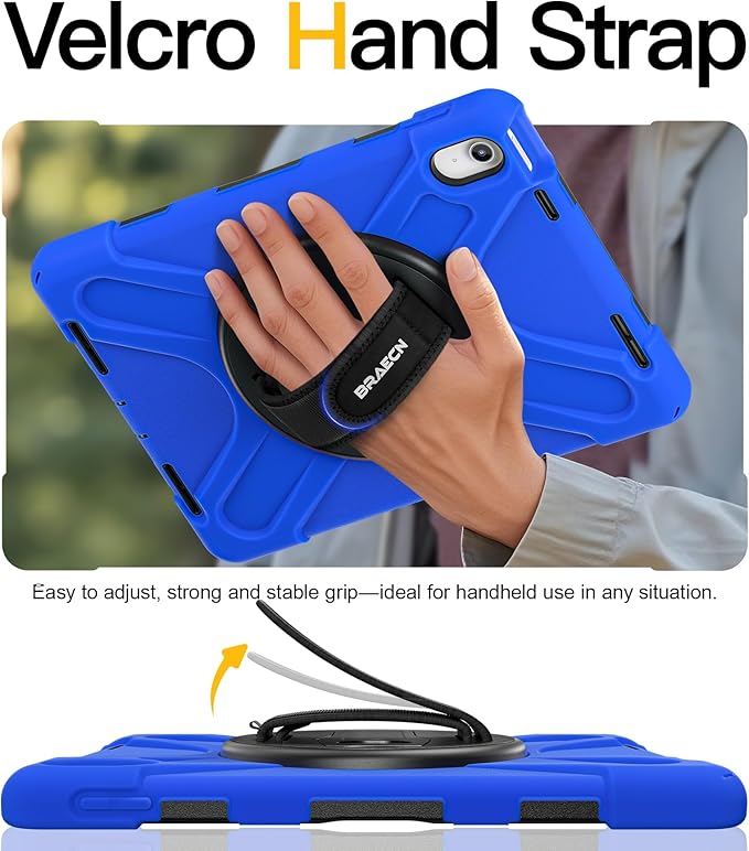 BRAECN for iPad (A16) 11th/10th Generation case 11/10.9 inch 2025/2022 Heavy Duty Shockproof Protective with Pencil Holder Screen Protector 360°Rotating Stand Handle & Shoulder Strap Full Body Cover