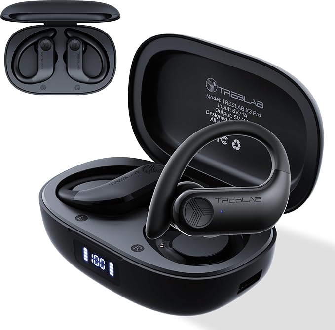 TREBLAB X3-Pro Earbuds Wireless Bluetooth, Earhook IPX5 12H Powerbank
