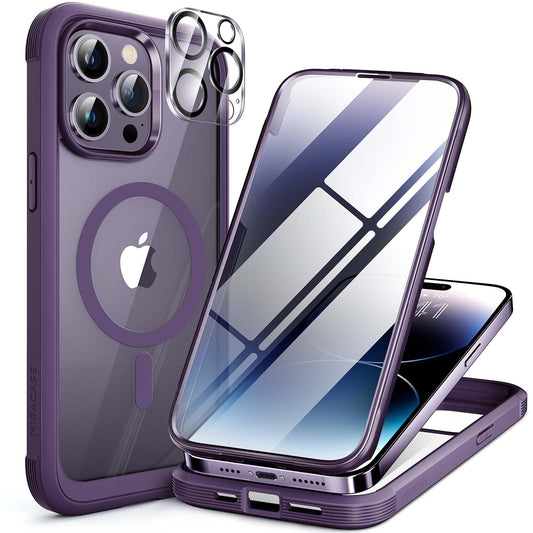 Miracase for iPhone 13 Case 6.1'',Full-Body Magnetic Clear Bumper Case with Built-in 9H Tempered Glass Screen Protector,Military Drop Protection Outdoor Phone Case — iPhone 14 Pro Max