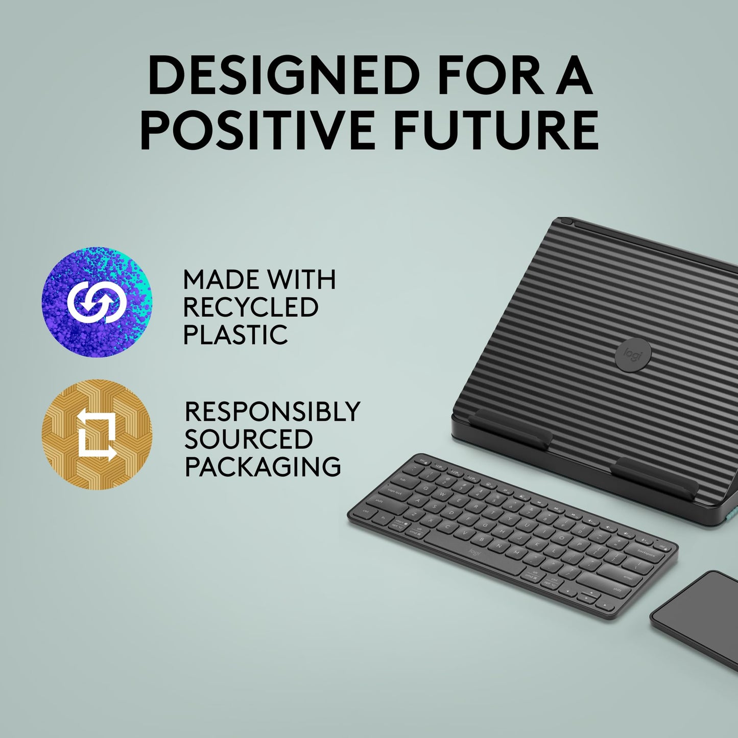 Logitech Casa Pop Up Desk Laptop Stand, Keyboard & Touchpad - Green/Black
