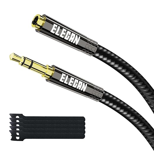 Elecan Headphone Extension Cable 1.5 Ft/2 Pack, 1/8 Inch 3.5 MM AUX Cord Wire Male to Female, Hi-Fi Sound Thin&Slim Braided TRS Stereo Audio Beats Cable Extender for Car,Home Stereos, Speaker,Phones