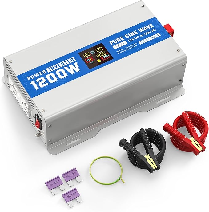 ASMONTRIC 3000W Pure Sine Wave Power Inverter 12V DC to 120V AC Converter 6000 Watt Peak Power Multi-Display Screen with 2 GFCI Outlet 30W USB and 18W Type-C for Car RV Truck Boat Off-Grid