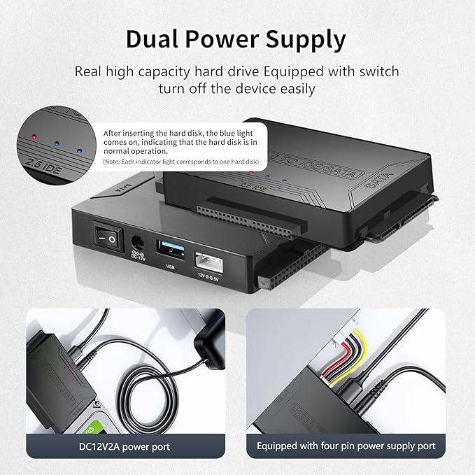 USB 3.0 to SATA IDE Adapter,Hard Drive Reader,IDE Sata to USB External Data Recovery Converter,for Universal 2.5 3.5 HDD SSD Hard Drive Disk