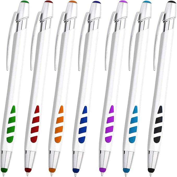 Stylus Pen for Touch Screens & Writing Pens, with Sensitive Stylus Tip - 2 in 1, for Your iPad, iPhone, Kindle, Nook, Samsung Galaxy, Tablets & Phones - Assorted Barrel Colors, Black Ink
