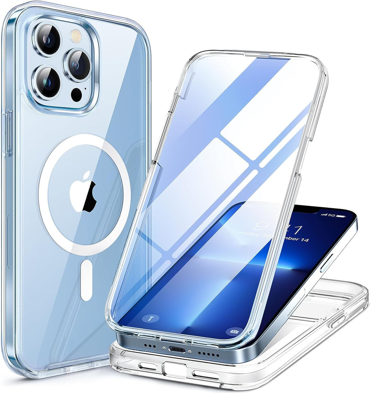 Miracase for iPhone 13 Case 6.1'',Full-Body Magnetic Clear Bumper Case with Built-in 9H Tempered Glass Screen Protector,Military Drop Protection Outdoor Phone Case — iPhone 13 Pro