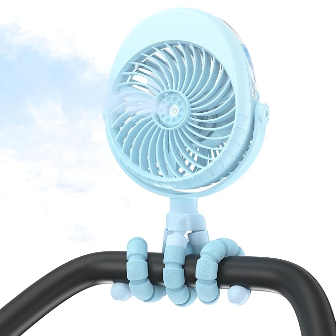 2026 Upgraded Misting Baby Stroller Fan Rechargeable, Flexible Tripod Clip for Car Seat Crib, Baby Shower Gifts & Baby Registry Search, Newborn Essentials for Beach Travel, Disney Summer Essentials