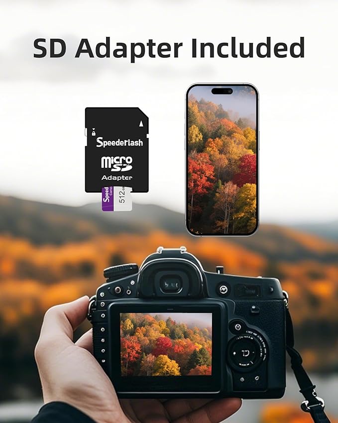 Micro SDXC Memory Card 64GB 5 Pack, Speederlash Camera Plus TF Card with Adapter, 90MB/s Read Speed, 4K UHD&5K Video Support, U1 V30 A1 Rated, for Security Camera, Smartphone, Drone, Tablet, PC