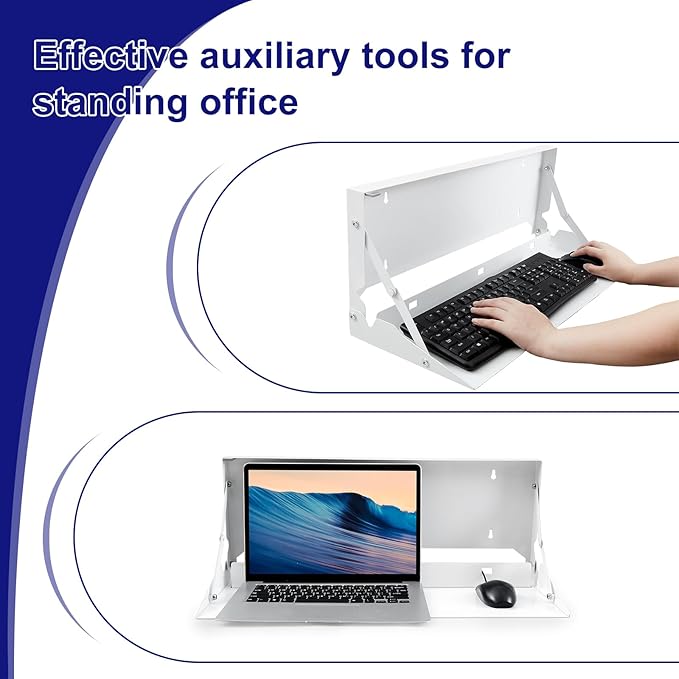 1 Pcs 24 Inch Keyboard Wall Mount Foldable Fits Standard Computer Keyboard Mouse Stand Tray Organizer for Small Offices Apartments, Easy Installation with 4 Screws (White)