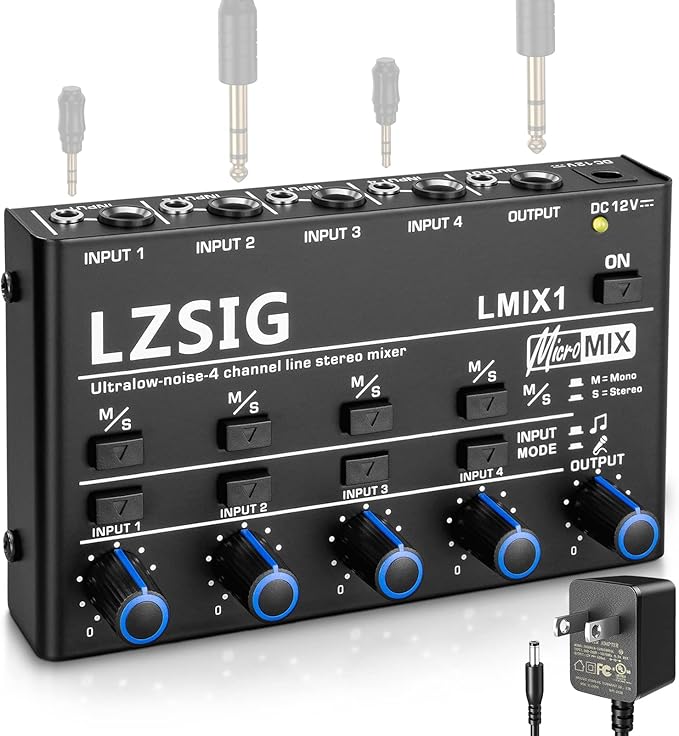 LZSIG Mini Audio Mixer, Ultra Low-Noise, 6 IN 1 OUT