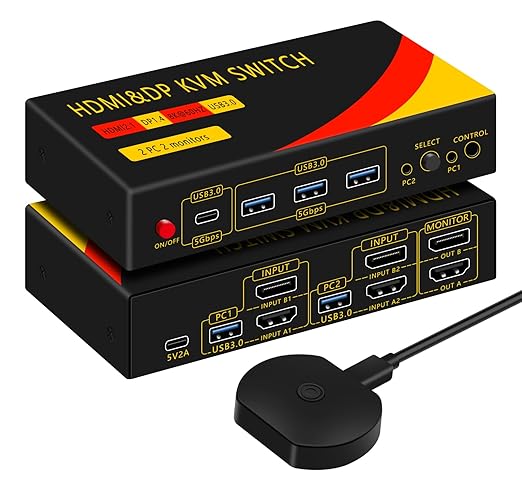 DP HDMI KVM Switch 2 Monitors 2 Computers Display Port