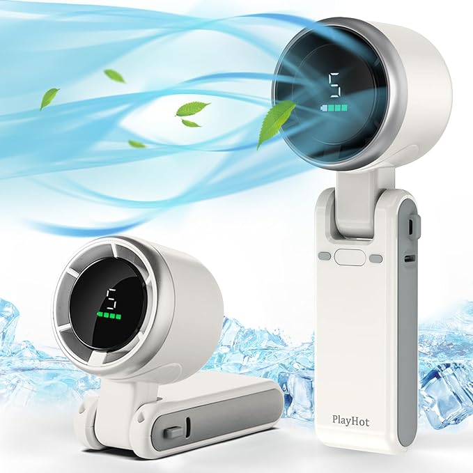 PlayHot Portable Handheld Turbo Fan, 5-Speed Personal Fan, USB-C Rechargeable Fan Up to 12 Hours, 3 IN 1 Hand Fan with Air Turbo Tech Cooling, Travel Fan for Cruise, Beach