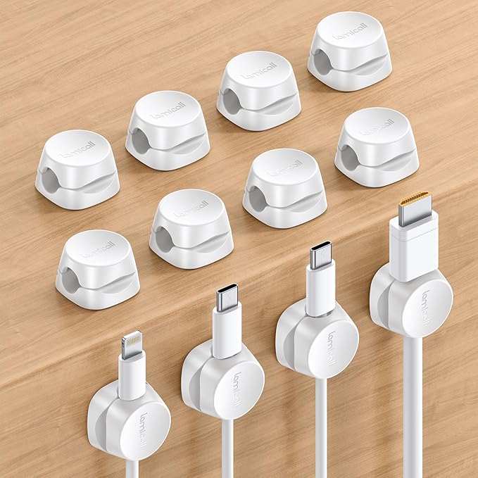Lamicall 12Pack Spring Cord Organizer, Office Desk Accessories, Cable Clips