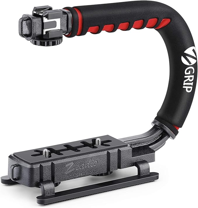Zeadio Video Handheld Stabilizer, All-in-One Camera Handle Grip Rig Kit with Dimmable LED Video Light, Microphone, Phone Holder, Action Camera Adapter for Filmmaking Vlogging YouTube TikTok etc