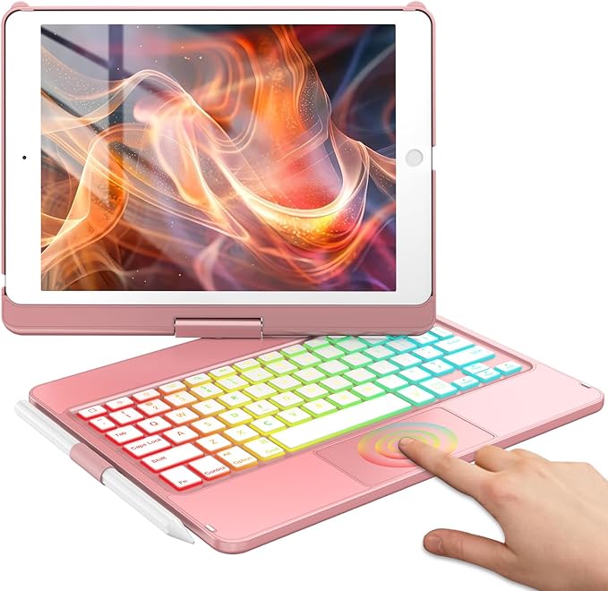 HOTLIFE Case with Keyboard for iPad 10.2,Touch Trackpad Keyboard Case for iPad 9th Generation/8th/7th Gen, 10 Corlor Backlit - 360° Rotatable Protective Cover with Pencil Holder (Light Purple)