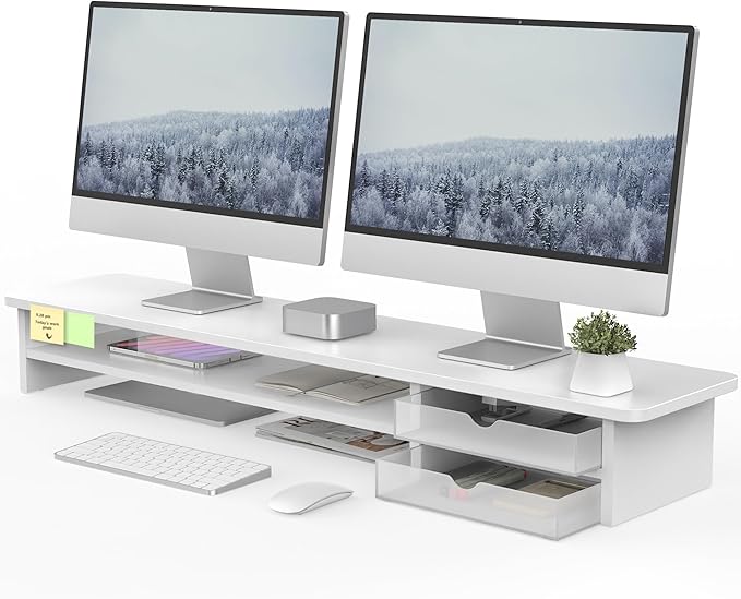 Fenge Monitor Stand, Desk Computer Riser with Frosted Storage Drawer