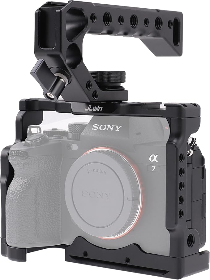Hersmay A7III Cage with Top Handle, A9 Camera Cage for Sony A7III / A7RIII /A9 /A7II Mirrorless Camera, Multiple 1/4" 3/8" Screw Holes for Vlogging Video Shooting Filmmaking Rig