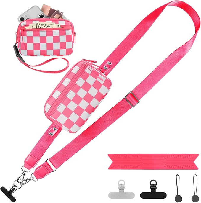 YFWE Clip and Go Strap for Phone with Wallet Crossbody, Adjustable Phone Lanyard with Detachable RFID Wristlet Wallet, Pattern Strap - Green (L)