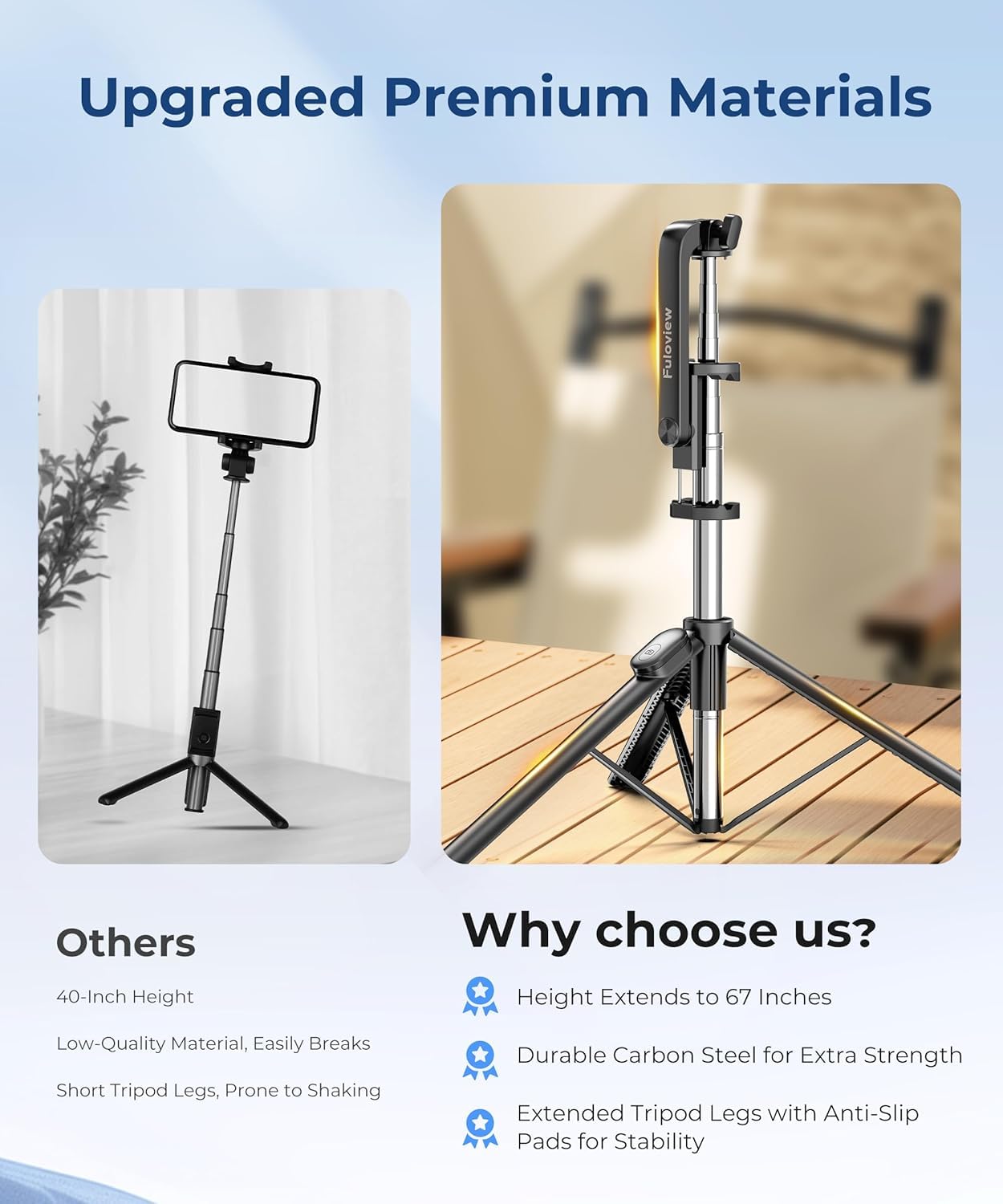 Fuloview 67” Selfie Stick Tripod for iPhone, Lightweight Travel Phone Tripod with Wireless Remote, Extendable Cell Phone Stand for Photography, Video & Live Streaming – Black