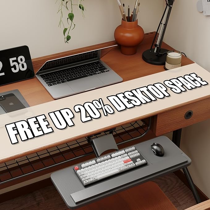 yeshine Under Desk Keyboard Tray Slide Out, Height Adjustable Computer Keyboard & Mouse Platform Tray, 360° Swivel & 30° Tilt Up and Down, Ergonomic Keyboard Tray Under Desk Slide, Black, 25"W x 9.8"D