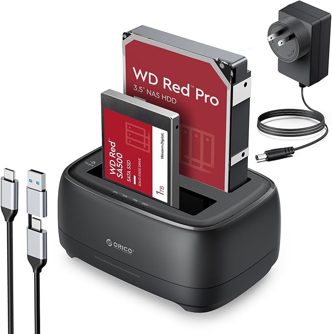 ORICO External Hard Drive Docking Station for 2.5/3.5 Inch HDD SSD USB 3.0 to SATA Hard Drive Dock Up to 22TB Support UASP 12V Power Adapter Supply-DD18