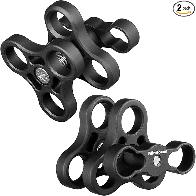MINIFOCUS 2PCS 1'' Aluminum Ball Clamp Mount for Underwater Diving Light Arms Tray System, Photography Diving Camera, 360° Clip Adapter Bracket for Action Camera Flashlight Arms System