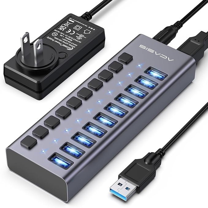ACASIS Powered 16 Ports USB 3.2 Hub, 10Gbps Data Transfer, 96W Adapter