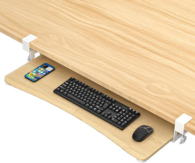 suptek Keyboard Tray Under Desk Pull Out with C Clamp Mount, Computer Keyboard & Mouse Tray, 25.6 (30 Including Clamps) x 11.8 inch Slide-Out Platform Computer Drawer for Typing, DSF1QM