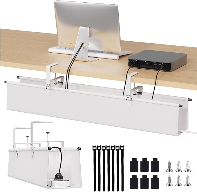 Under Desk Cable Management Tray, 28" Fabric Wire Cord Organizer