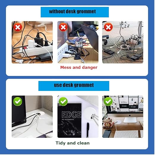 TuTuYa 10PCS Desk Grommet, Desk Grommet 1-3/8 Inch(35mm) Desk Cable Grommet Desk Cable Hole Covers with Hole Saw, Ideal Solution for Office and Home Table Cable (Black,1-3/8 Inch)