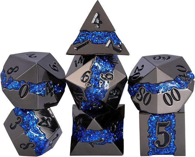Maywin Galaxy Metal Dice Set, 7PCS Polyhedral DND Dice with Glitter Resin Inlay, Heavy Metal RPG Dice for Dungeons and Dragons Tabletop Games