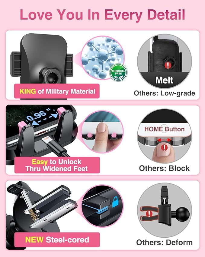 VANMASS 2025ใStrongest Suction & Military-Gradeใ Car Phone Mount ใPatent & SafetyใUltimate Cell Phone Holder Handsfree Stand for Dash Windshield Vent for iPhone 16 15 Pro Max 14 Android & Truck, Pink