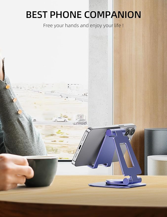 Nulaxy Rotatable Cell Phone Stand, Fully Adjustable Foldable Desktop Phone Holder Cradle Dock, Thick Case Friendly, Compatible with All Phones, Nintendo Switch, Purple