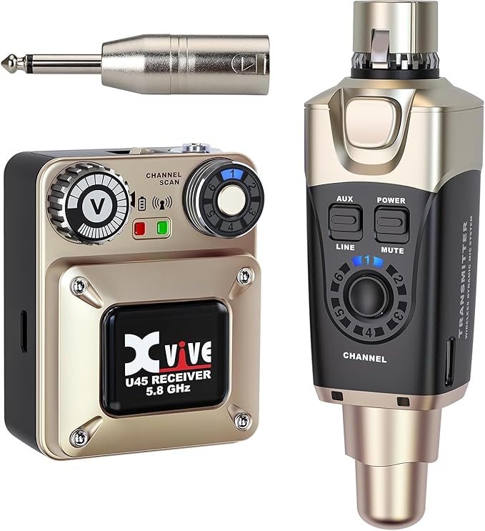 Xvive U45T9 Wireless in Ear Monitor System 5.8ghz with T9 2BA Drivers IEM Earphone, IEM System Transmitter and Bodypack Receiver for Studio, Band Rehearsal, Live Performance, Channel Scan Mode