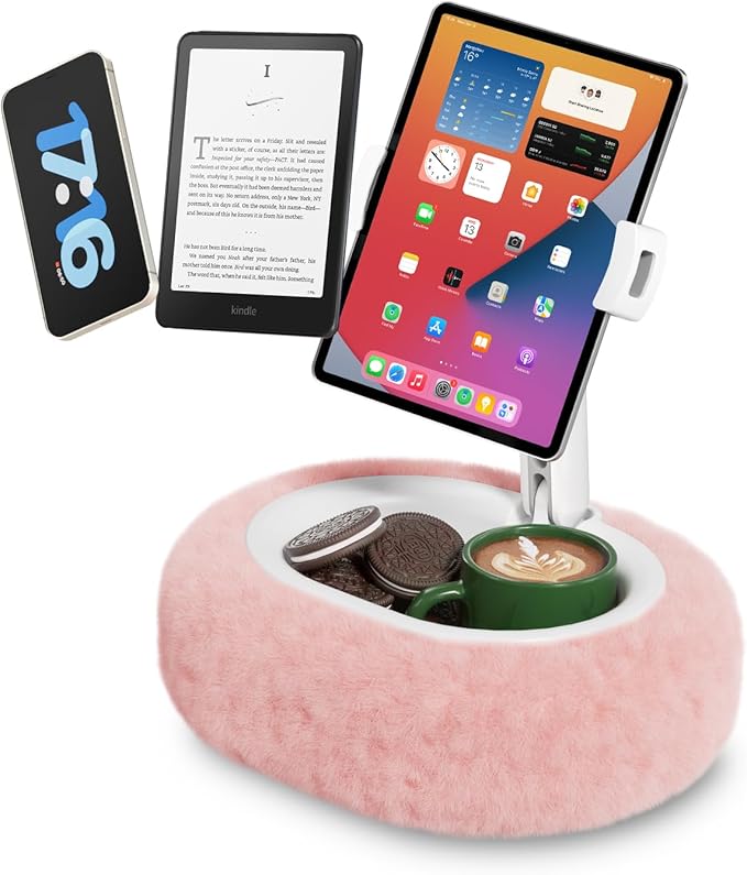 Viozon Tablet Pillow Stand,Kindle Pillow Stand, Compatible with 4-11" Tablet/Phone with Small Bowl, Kindle Holder Accessories,Idea for Reading and Video Watching On Bed,Gray