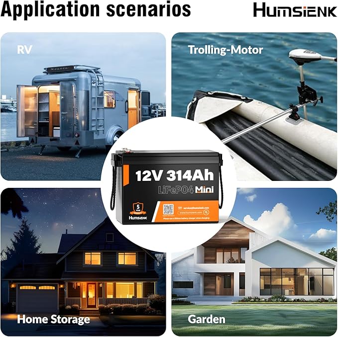 12V 314Ah LiFePO4 Lithium Battery Max. 4019Wh Energy, 15000+ Deep Cycles,100A BMS Lithium Iron Phosphate Rechargeable Battery Great for RV, Marine and Off Grid Applications, 2 PACK